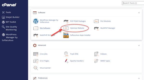 Optimize Website at cPanel Feature